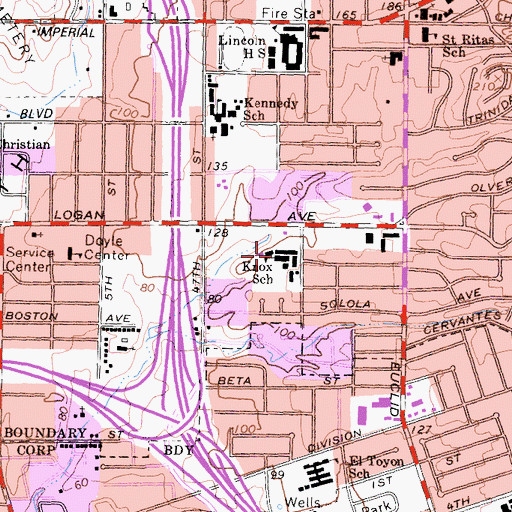 Topographic Map of Knox Elementary School, CA