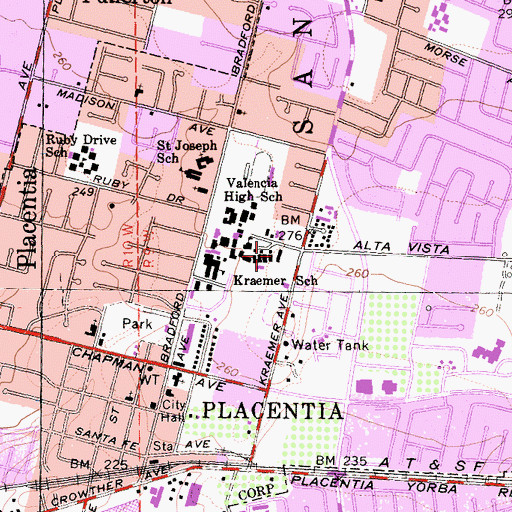 Topographic Map of Kraemer Middle School, CA