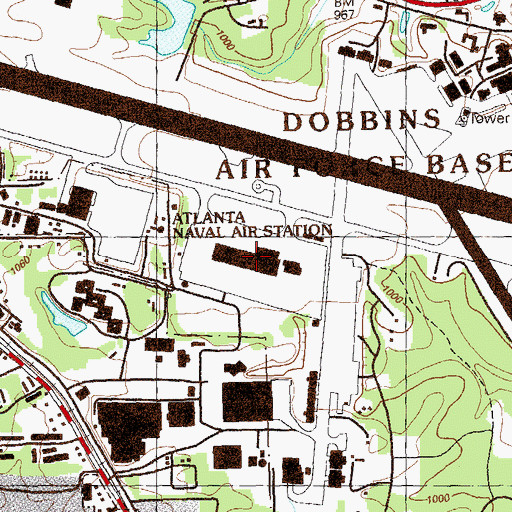 Topographic Map of Dobbins Air Reserve Base, GA