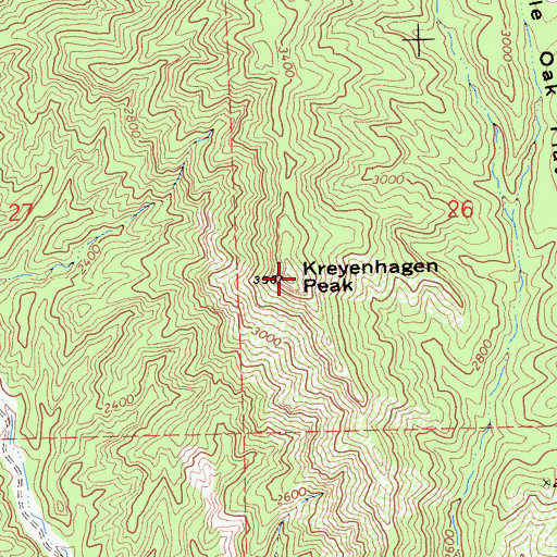 Topographic Map of Kreyenhagen Peak, CA