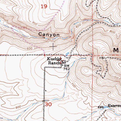 Topographic Map of Kuebler Ranch, CA