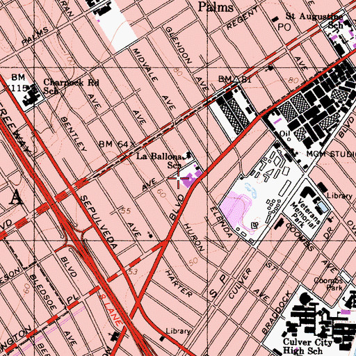Topographic Map of La Ballona Elementary School, CA