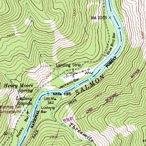 Topographic Map of Wilson Bar USFS Airport, ID