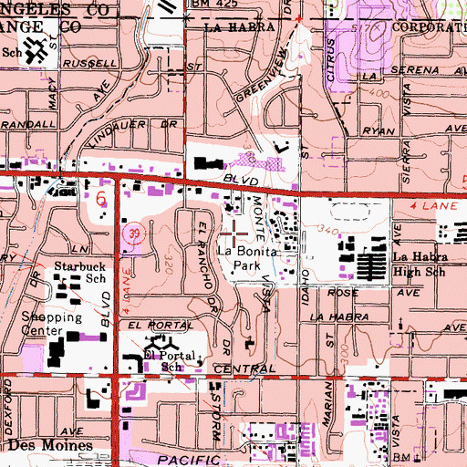 Topographic Map of La Bonita Park, CA