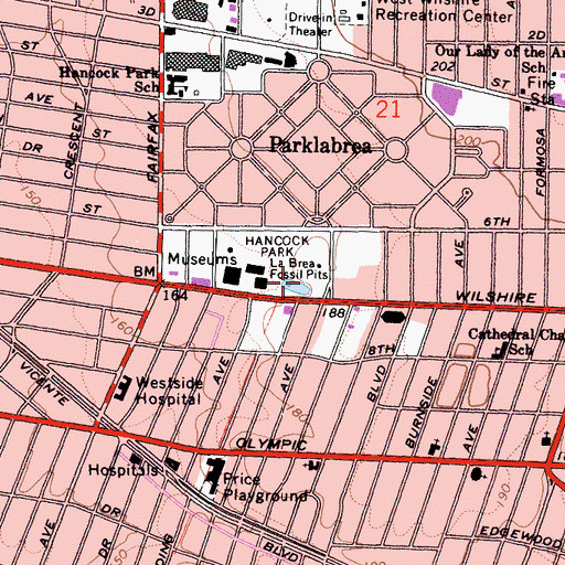 Topographic Map of La Brea Pits, CA