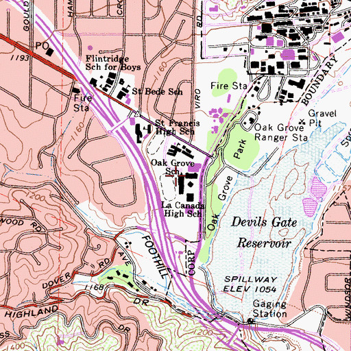 Topographic Map of La Canada High School, CA