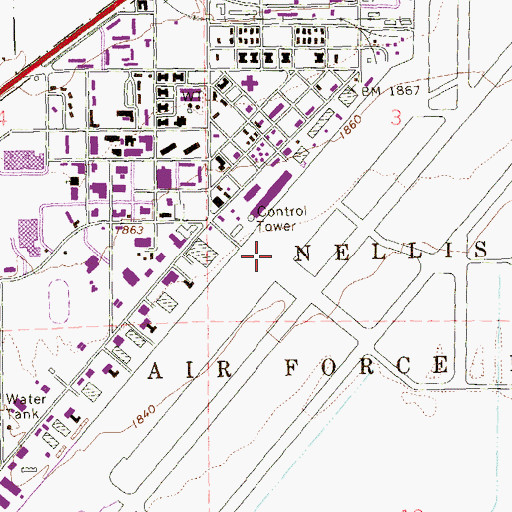 Topographic Map of Nellis Air Force Base, NV