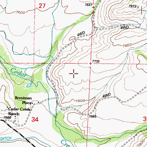 Topographic Map of Cedar Creek Ranch Airport, WY