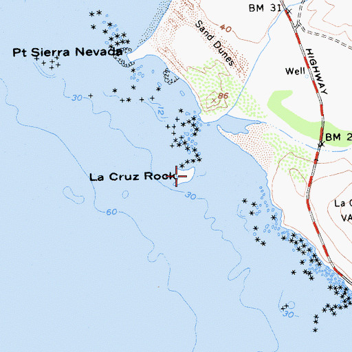 Topographic Map of La Cruz Rock, CA