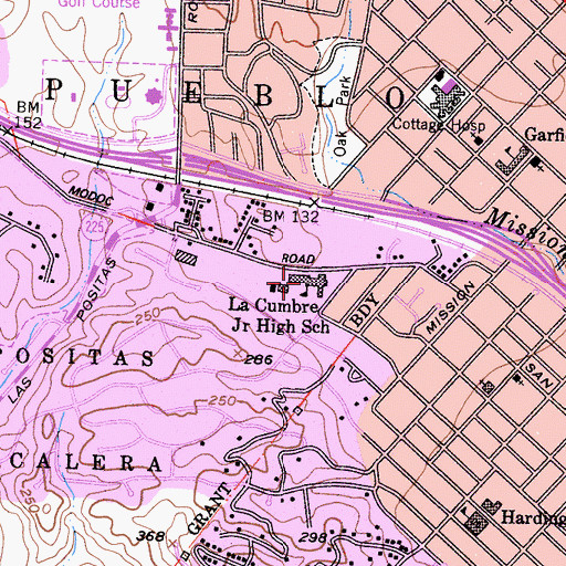 Topographic Map of La Cumbre Junior High School, CA