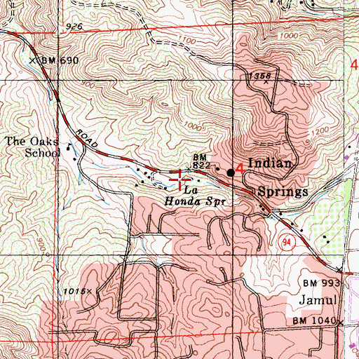 Topographic Map of La Honda Spring, CA