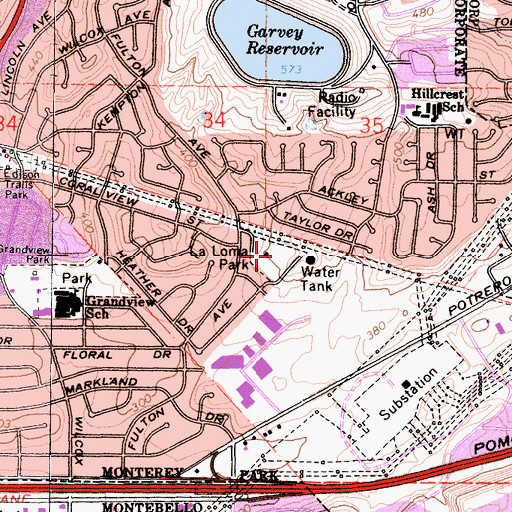 Topographic Map of La Loma Park, CA