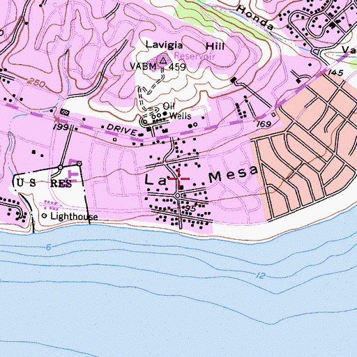 Topographic Map of La Mesa, CA