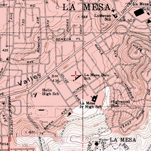 Topographic Map of La Mesa Dale Elementary School, CA