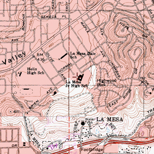 Topographic Map of La Mesa Middle School, CA