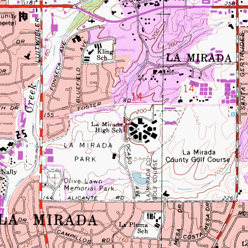 Topographic Map of La Mirada High School, CA