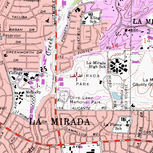 Topographic Map of La Mirada Park, CA