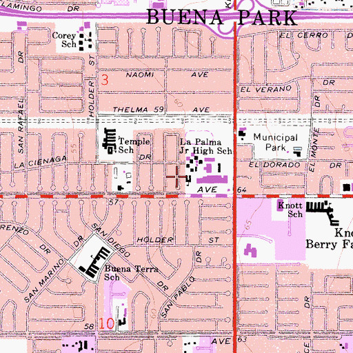 Topographic Map of La Palma Junior High School, CA