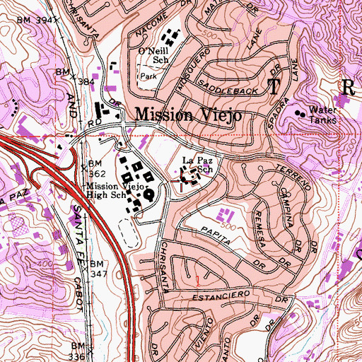 Topographic Map of La Paz Intermediate School, CA