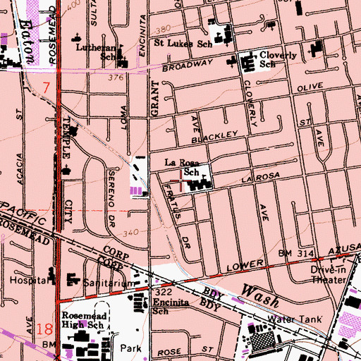 Topographic Map of La Rosa Elementary School, CA