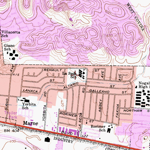 Topographic Map of La Seda Elementary School, CA