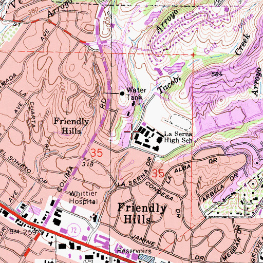 Topographic Map of La Serna High School, CA