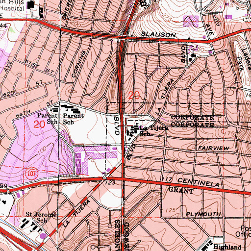 Topographic Map of La Tijera Elementary School, CA