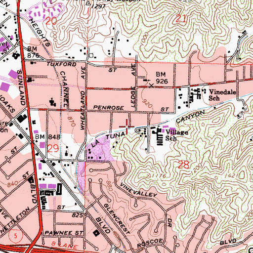 Topographic Map of La Tuna Canyon Lateral, CA