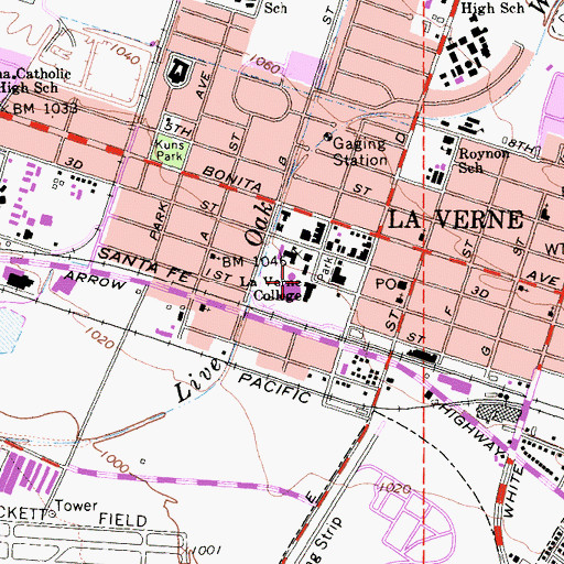 Topographic Map of University of La Verne, CA