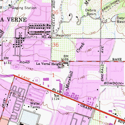 Topographic Map of La Verne Heights Elementary School, CA