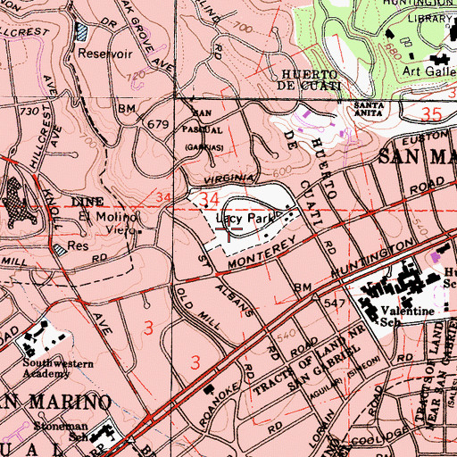 Topographic Map of Lacy Park, CA