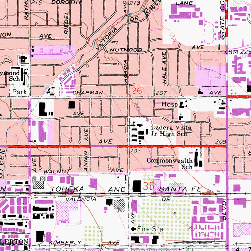 Topographic Map of Ladera Vista Junior High School, CA