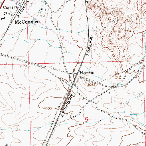 Topographic Map of Harris, AZ