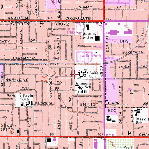 Topographic Map of Lake Intermediate School, CA