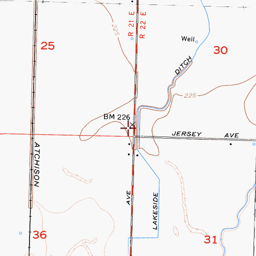 Topographic Map of Lakeside Ditch, CA