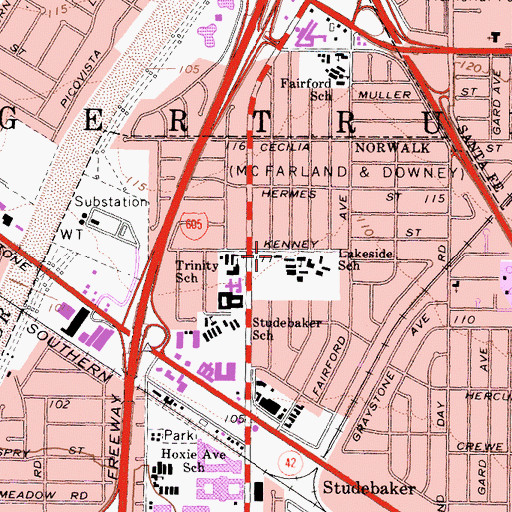 Topographic Map of Lakeside Middle School, CA