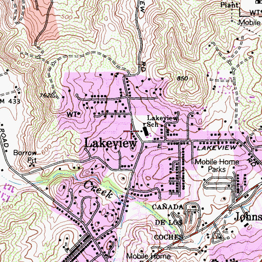 Topographic Map of Lakeview Elementary School, CA