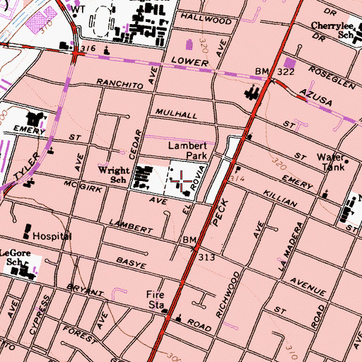 Topographic Map of Lambert Park, CA