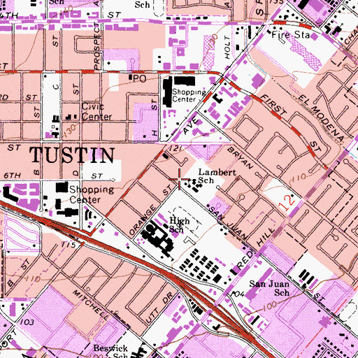 Topographic Map of Lambert Elementary School, CA