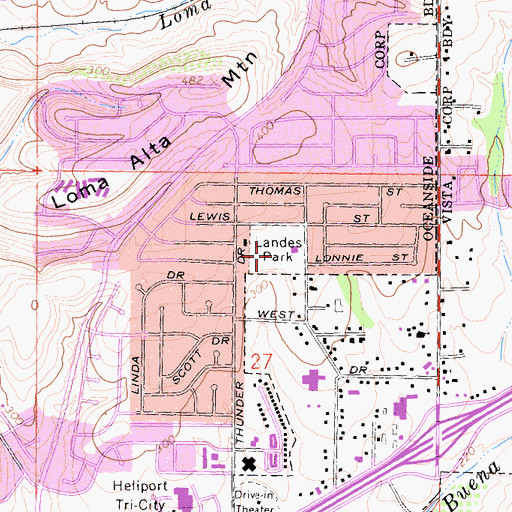 Topographic Map of Landes Park, CA