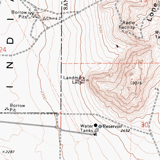 Topographic Map of Landmark Letter, CA