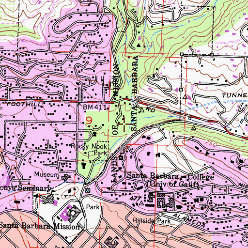 Topographic Map of Lands of Mission Santa Barbara, CA