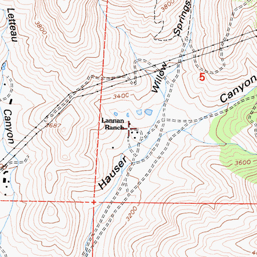 Topographic Map of Lannan Ranch, CA