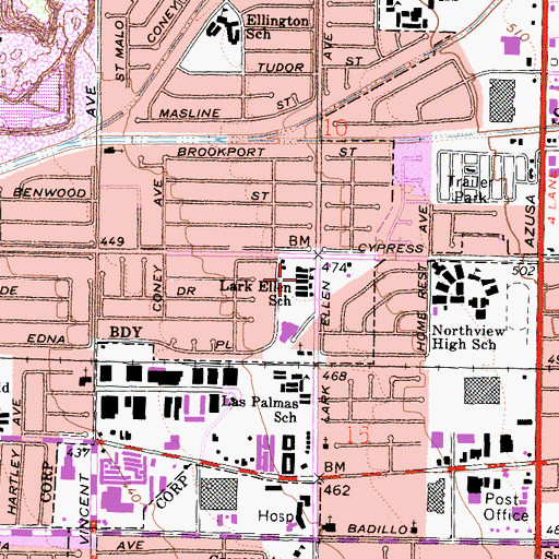 Topographic Map of Lark Ellen Elementary School, CA