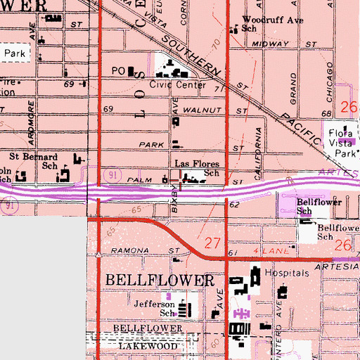 Topographic Map of Las Flores Educational Center, CA