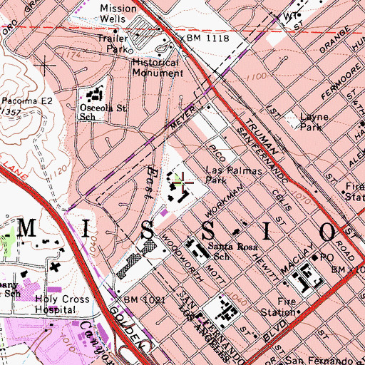 Topographic Map of Las Palmas Park, CA