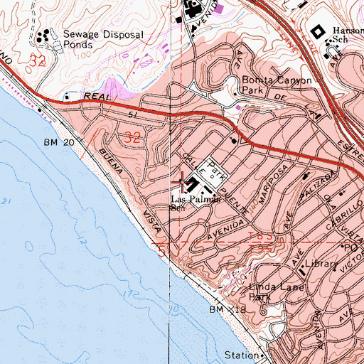 Topographic Map of Las Palmas Elementary School, CA