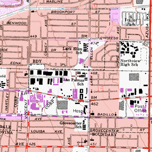 Topographic Map of Las Palmas Intermediate School, CA