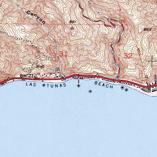 Topographic Map of Las Tunas Beach, CA