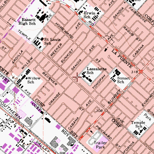 Topographic Map of Lassalette Elementary School, CA